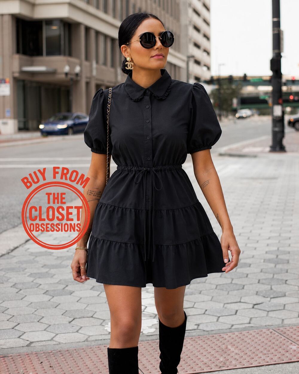 Zara NWT Black Puff Sleeve Belted Mini Dress L
